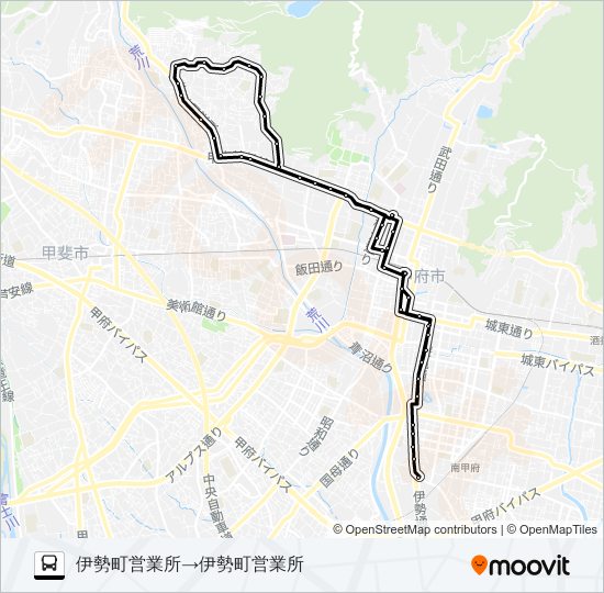 01:伊勢町営業所発 (一高・羽黒経由山宮循環線) 伊勢町営業所方面行き バスの路線図