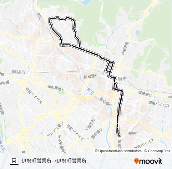 01:伊勢町営業所発 (一高・羽黒経由山宮循環線) 伊勢町営業所方面行き Bus Line Map