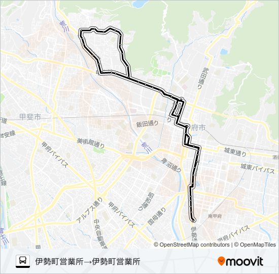 01:伊勢町営業所発 (一高・羽黒経由山宮循環線) 伊勢町営業所方面行き bus Line Map