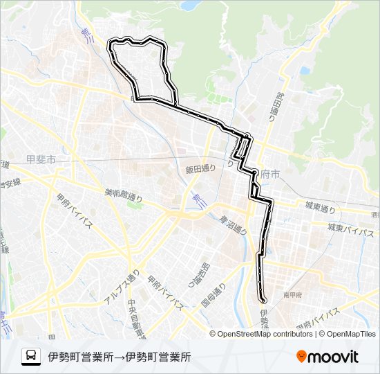 02:伊勢町営業所 発(一高・千塚経由山宮循環線) 伊勢町営業所方面行き bus Line Map
