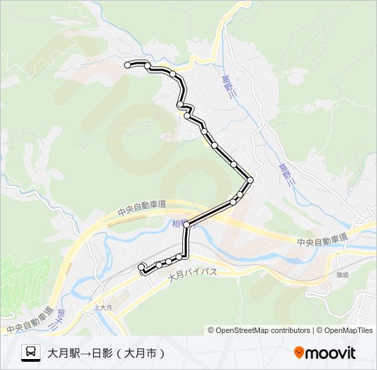 大月駅発  日影方面行き バスの路線図