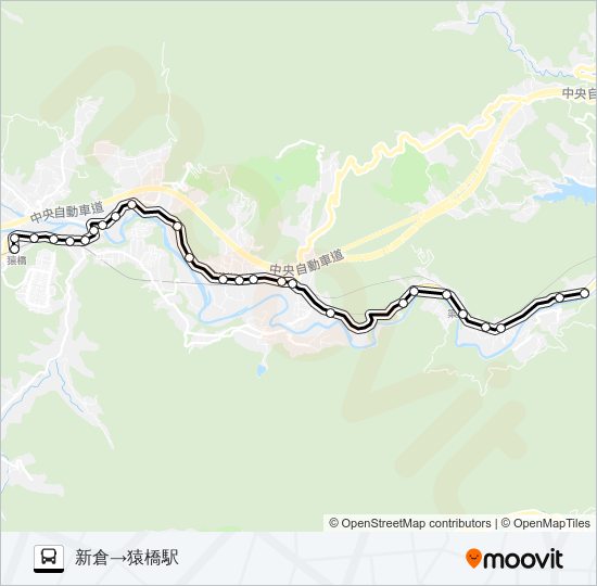 新倉発  猿橋駅方面行き バスの路線図