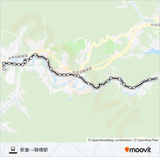 新倉発  猿橋駅方面行き バスの路線図
