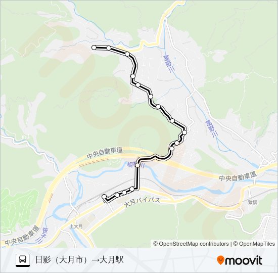 日影発  大月駅方面行き Bus Line Map