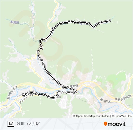 浅川発  大月駅方面行き bus Line Map