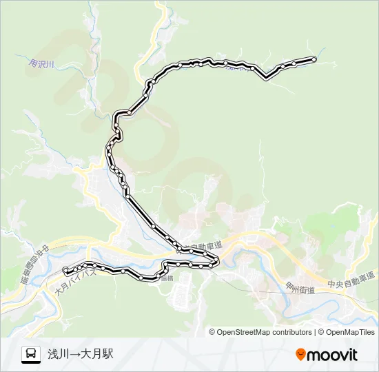 浅川発  大月駅方面行き Bus Line Map
