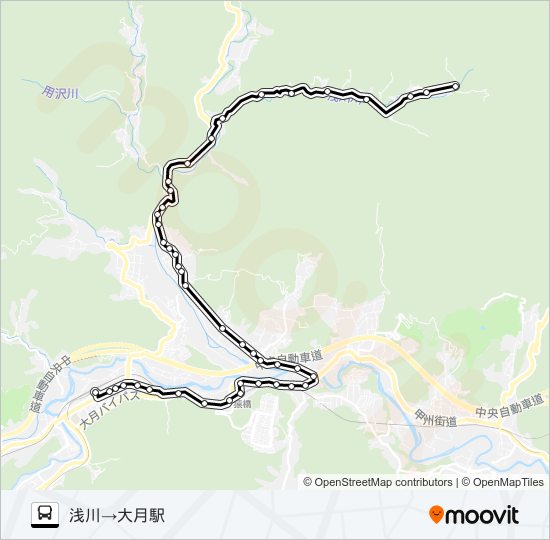浅川発  大月駅方面行き bus Line Map