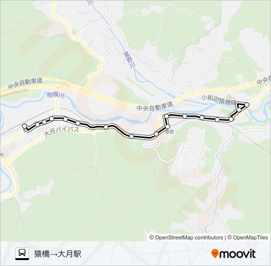 猿橋発  大月駅方面行き バスの路線図