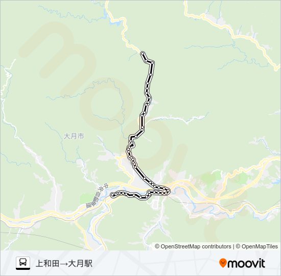上和田発  大月駅方面行き バスの路線図