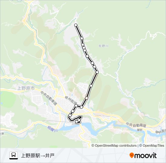 上野原駅発  井戸方面行き バスの路線図