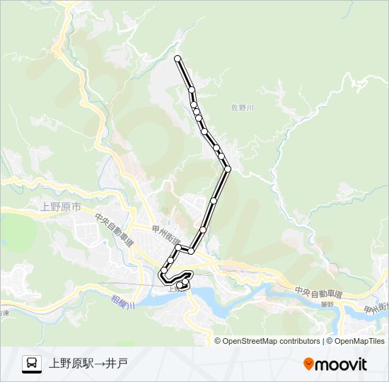 上野原駅発  井戸方面行き バスの路線図