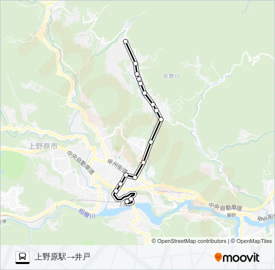 上野原駅発  井戸方面行き Bus Line Map