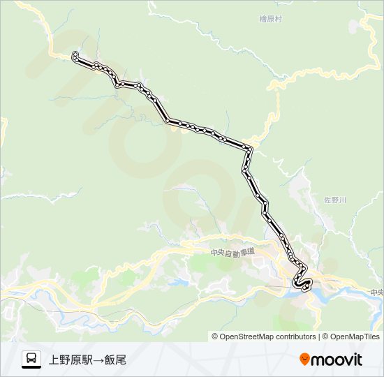 上野原駅発  飯尾方面行き バスの路線図