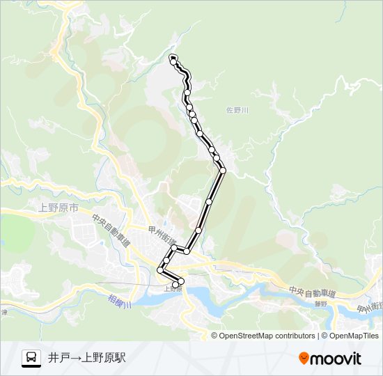 井戸発  上野原駅方面行き bus Line Map