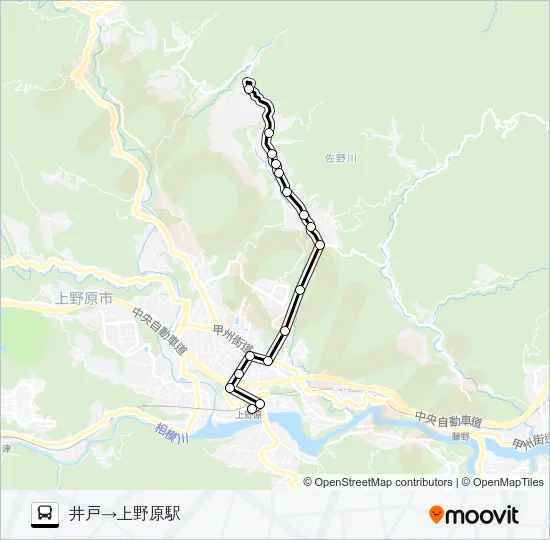 井戸発  上野原駅方面行き Bus Line Map