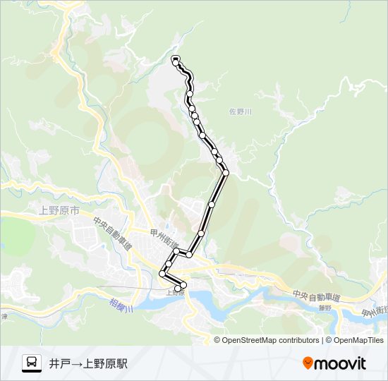 井戸発  上野原駅方面行き バスの路線図