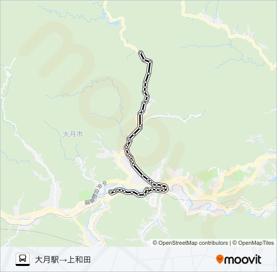 大月駅発  上和田方面行き バスの路線図