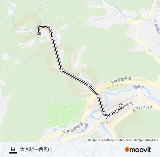 大月駅発  西奥山方面行き Bus Line Map
