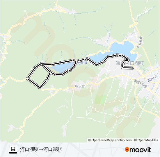 河口湖駅発  風穴方面行き Bus Line Map