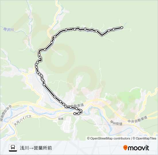浅川発  営業所前方面行き バスの路線図