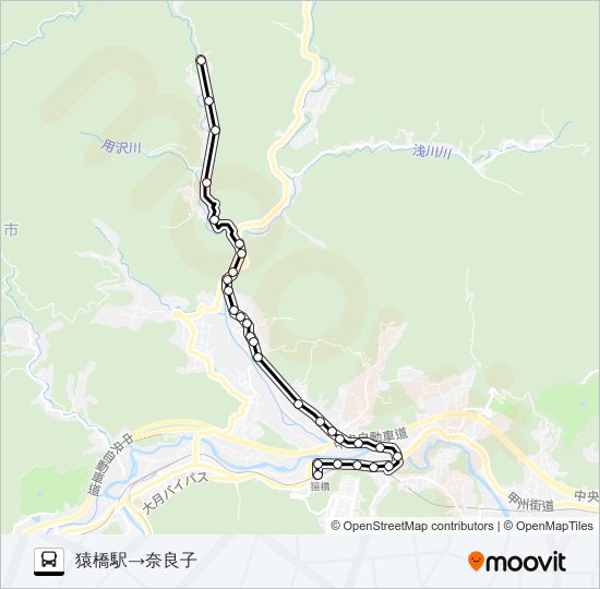 猿橋駅発  奈良子方面行き バスの路線図