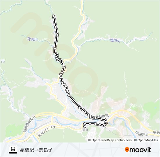 猿橋駅発  奈良子方面行き bus Line Map