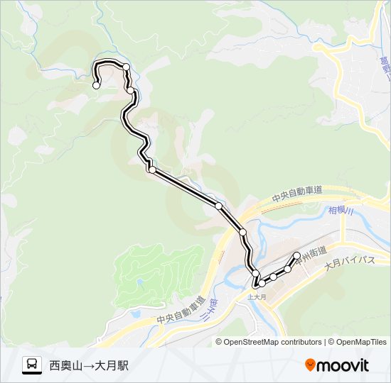 西奥山発  大月駅方面行き bus Line Map