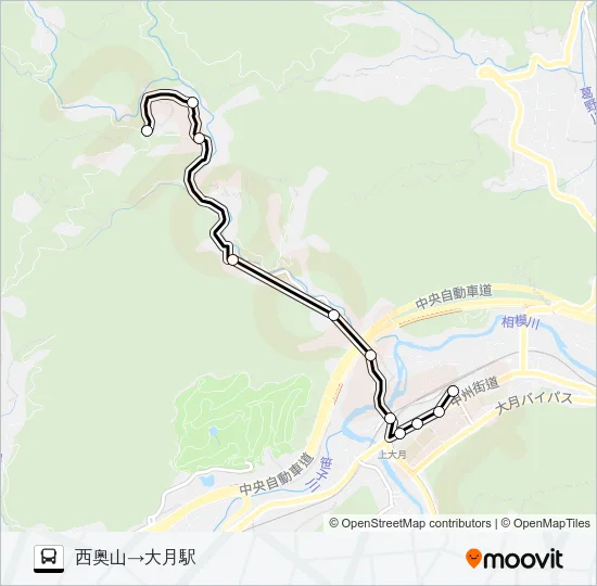 西奥山発  大月駅方面行き Bus Line Map