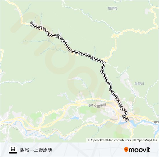 飯尾発  上野原駅方面行き バスの路線図
