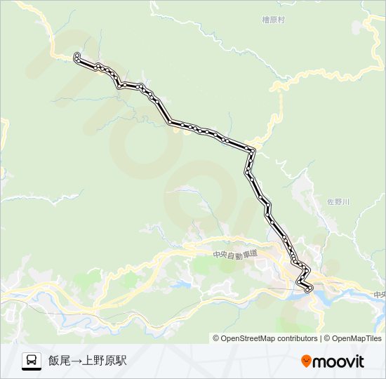 飯尾発  上野原駅方面行き バスの路線図