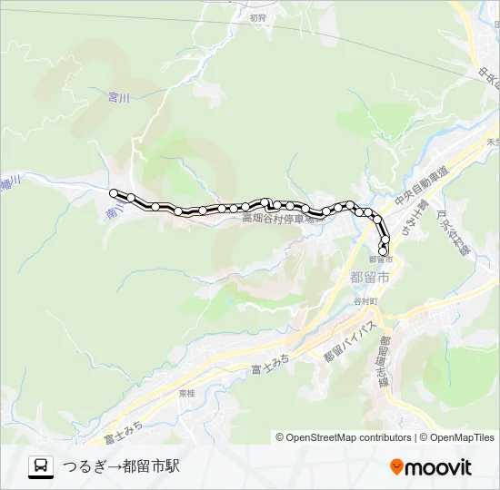 つるぎ発  都留市駅方面行き Bus Line Map
