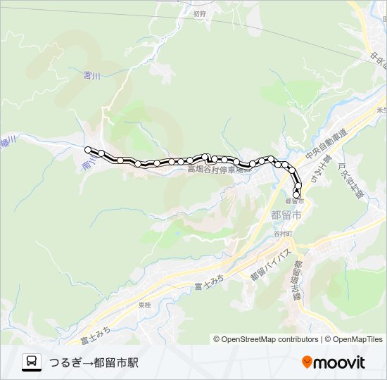 つるぎ発  都留市駅方面行き bus Line Map