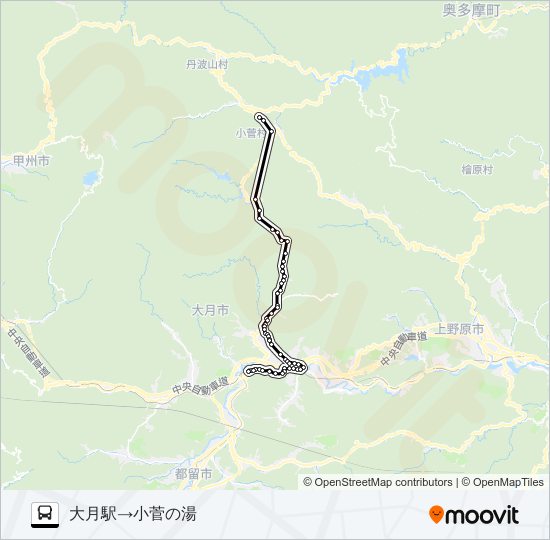 大月駅発  小菅の湯方面行き bus Line Map