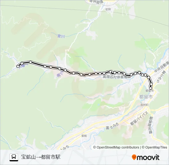 宝鉱山発  都留市駅方面行き Bus Line Map