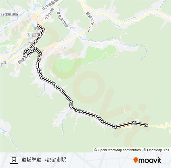 宝鉱山発  都留市駅方面行き Bus Line Map