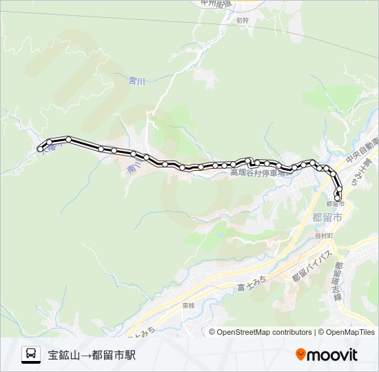 宝鉱山発  都留市駅方面行き bus Line Map