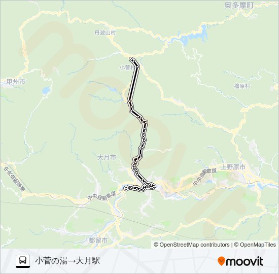 小菅の湯発  大月駅方面行き Bus Line Map