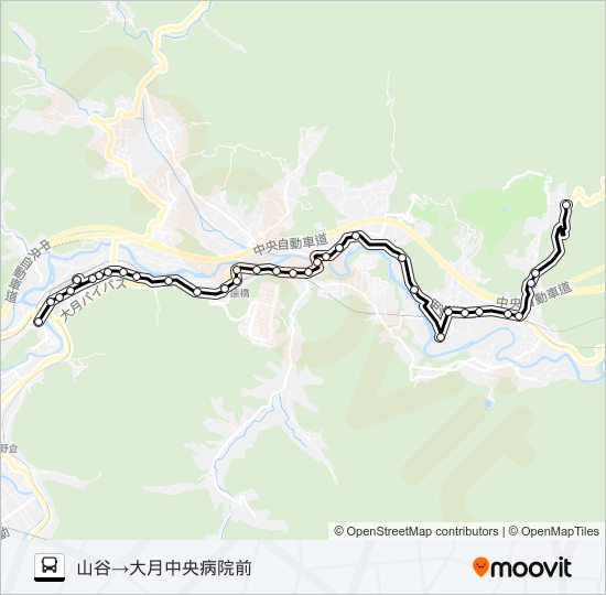 山谷発  中央病院前方面行き bus Line Map