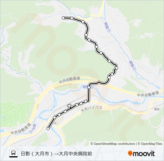 日影発  中央病院前方面行き bus Line Map