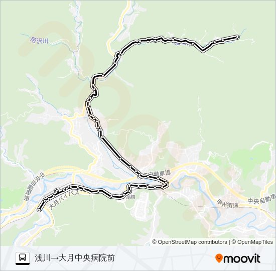 浅川発  中央病院前方面行き Bus Line Map