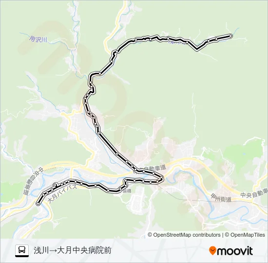 浅川発  中央病院前方面行き バスの路線図
