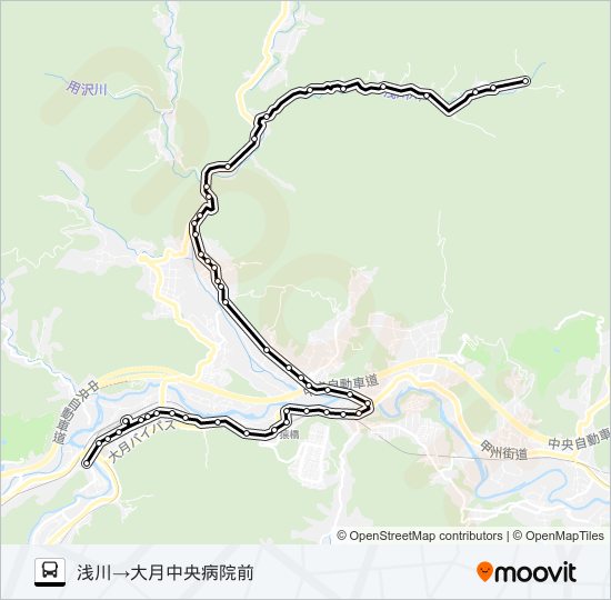 浅川発  中央病院前方面行き バスの路線図