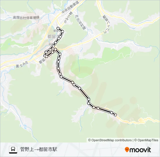 菅野上発  都留市駅方面行き Bus Line Map