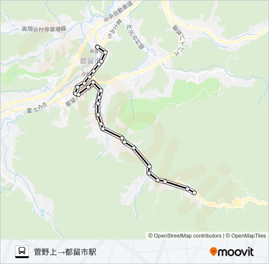 菅野上発  都留市駅方面行き bus Line Map