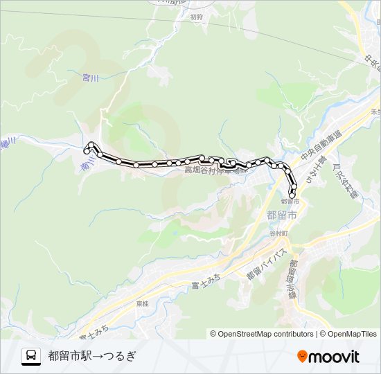 都留市駅発  つるぎ方面行き バスの路線図