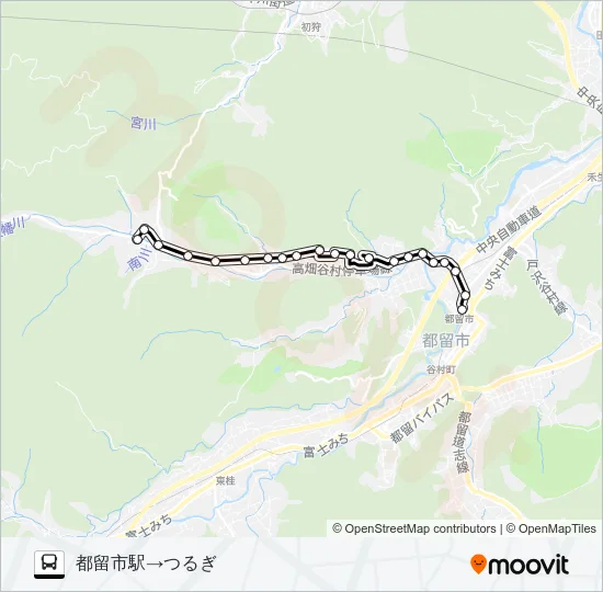 都留市駅発  つるぎ方面行き Bus Line Map