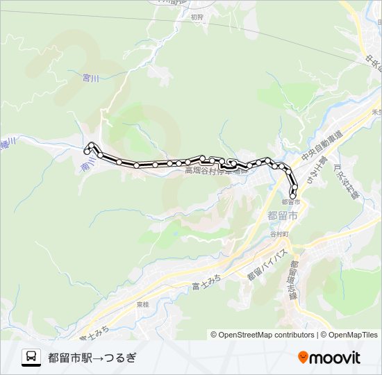 都留市駅発  つるぎ方面行き bus Line Map