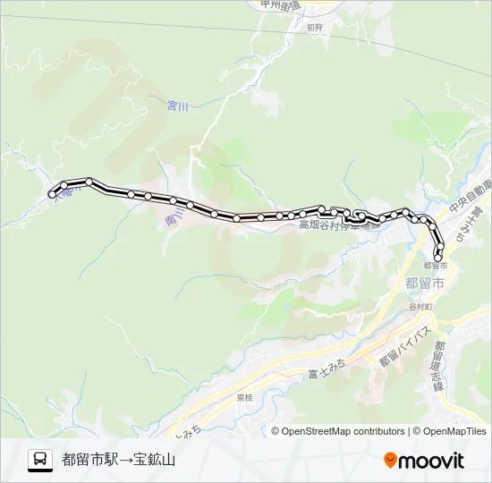 都留市駅発  宝鉱山方面行き Bus Line Map