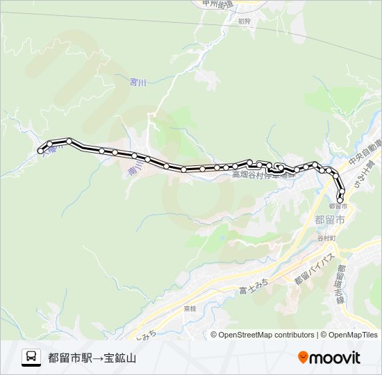 都留市駅発  宝鉱山方面行き bus Line Map