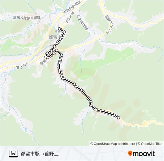 都留市駅発  菅野上方面行き バスの路線図